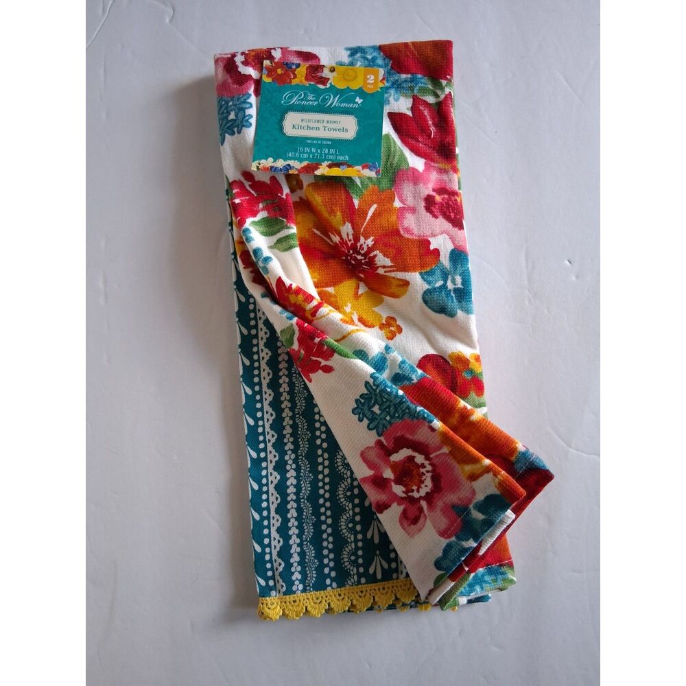 Pioneer Woman Wildflower Whimsy Kitchen Towels 2 Pack Floral Cotton 16x28 New